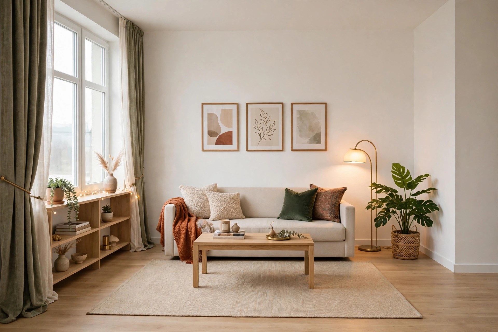 Same room styled with vibrant decor from Kalash Home Decor